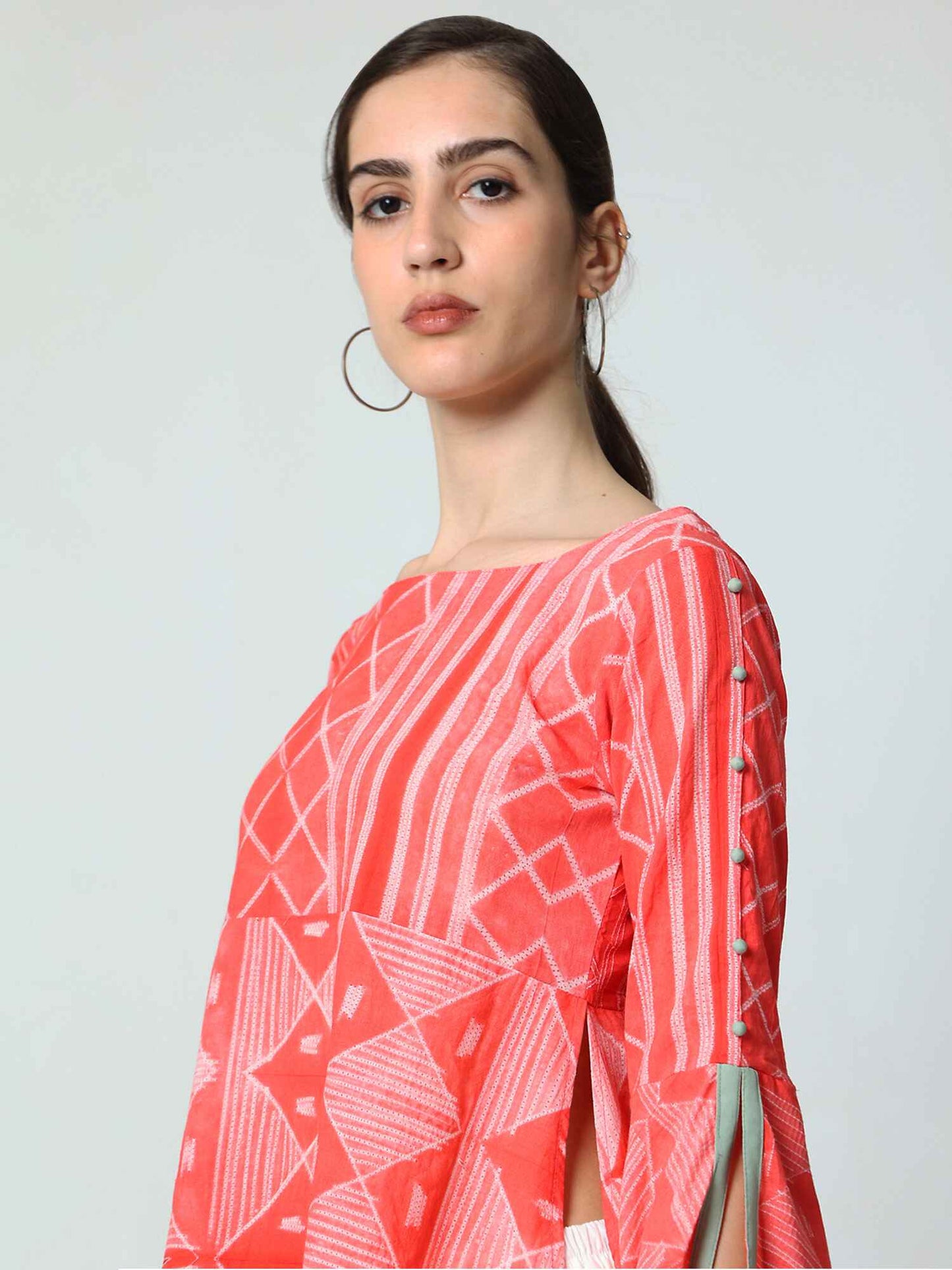 'Rumi' Hand-dyed Shibori Pure Cotton Top with Butterfly Sleeves