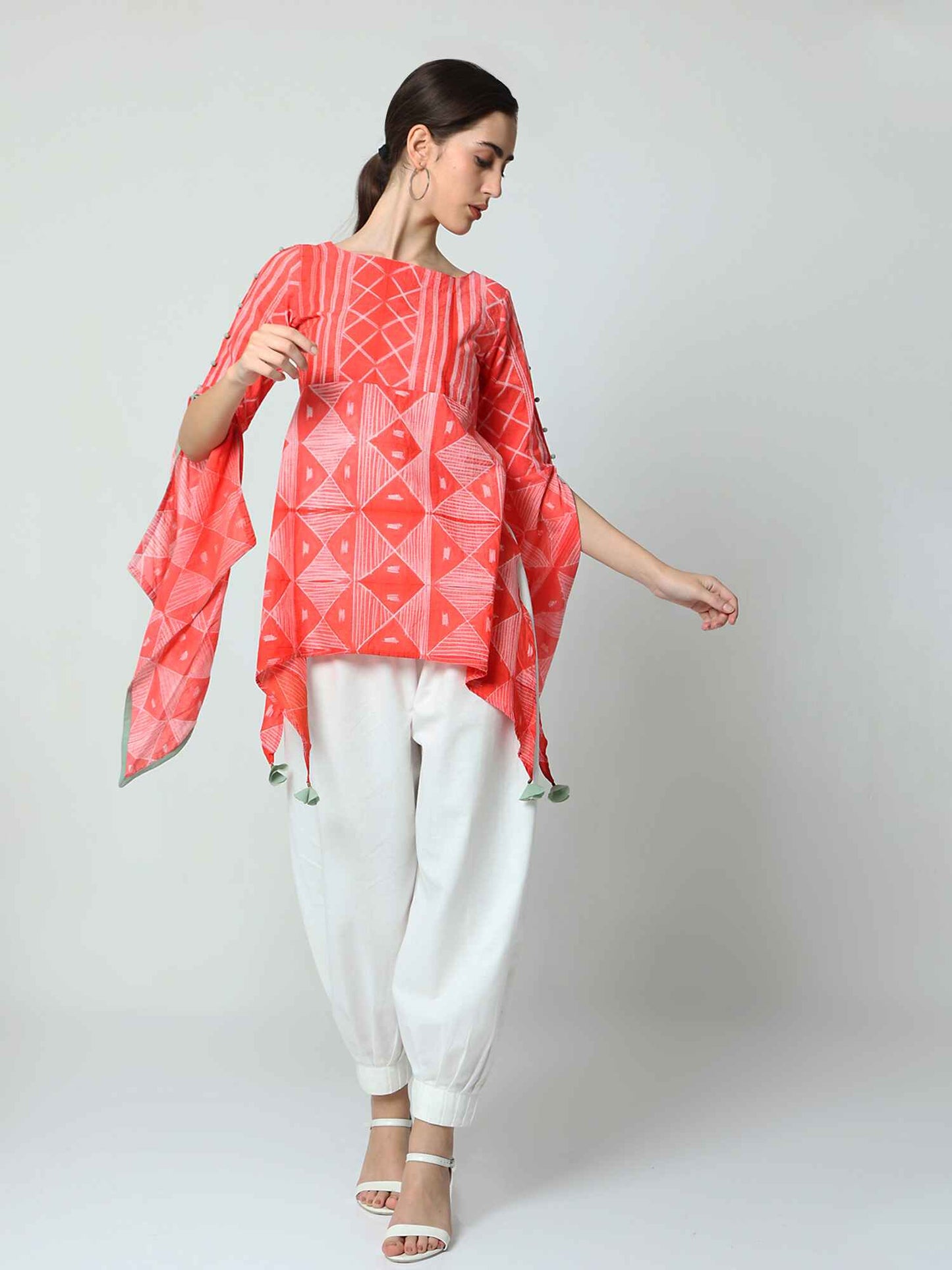 'Rumi' Hand-dyed Shibori Pure Cotton Top with Butterfly Sleeves