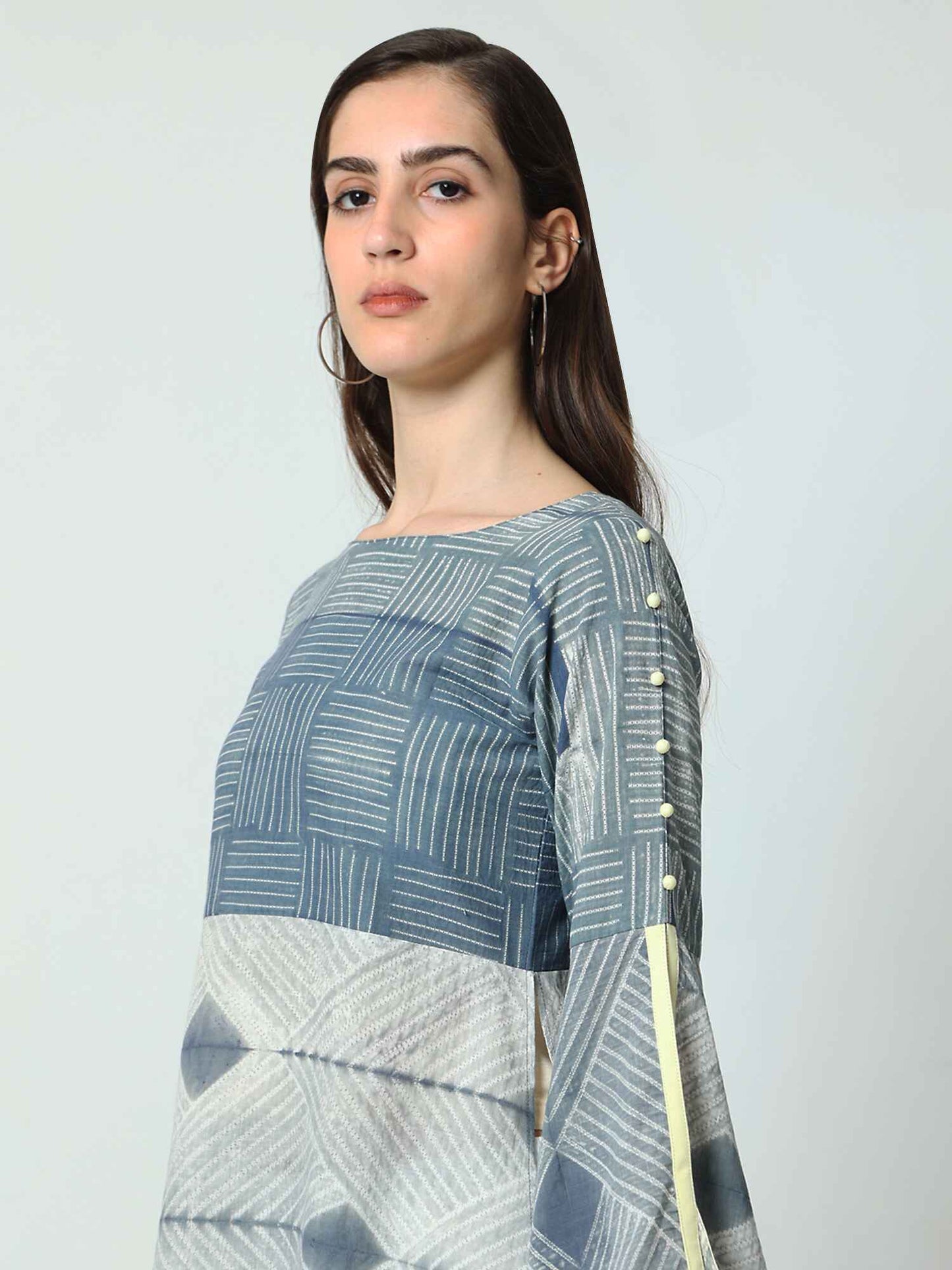 'Dove' Hand-dyed Shibori Pure Cotton Top with Butterfly Sleeves