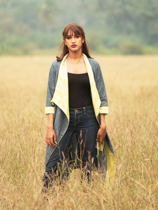 'Daisy' Hand-dyed Shibori Pure Cotton Denim Overlay (Spicy mango)