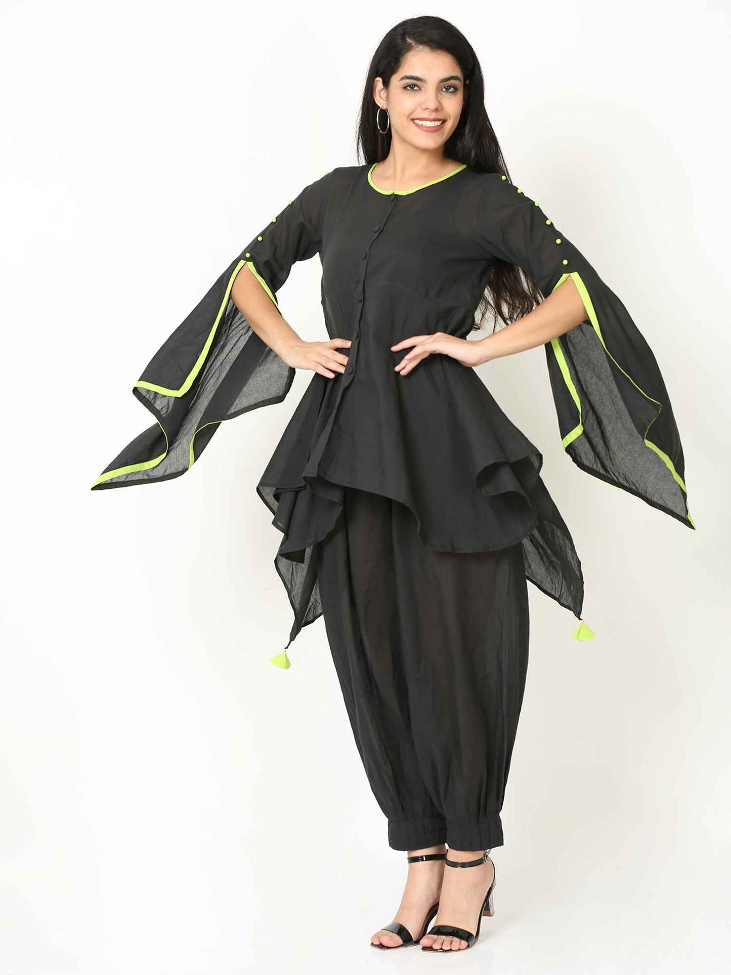 'Midnight Rose' Pure Cotton Top with Butterfly Sleeves