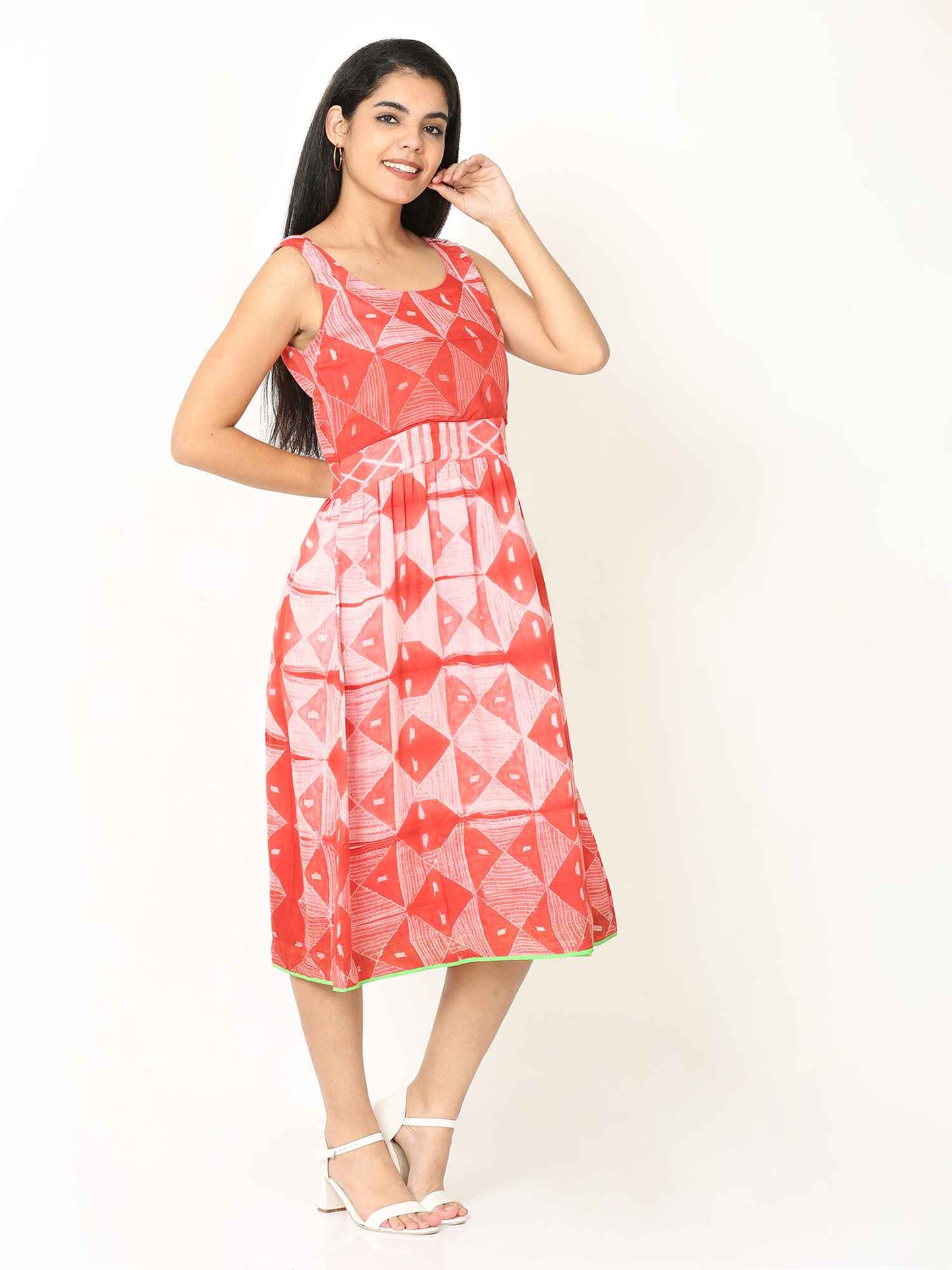 'Crimson' Hand-dyed Shibori Vegan Silk Back-knot Dress
