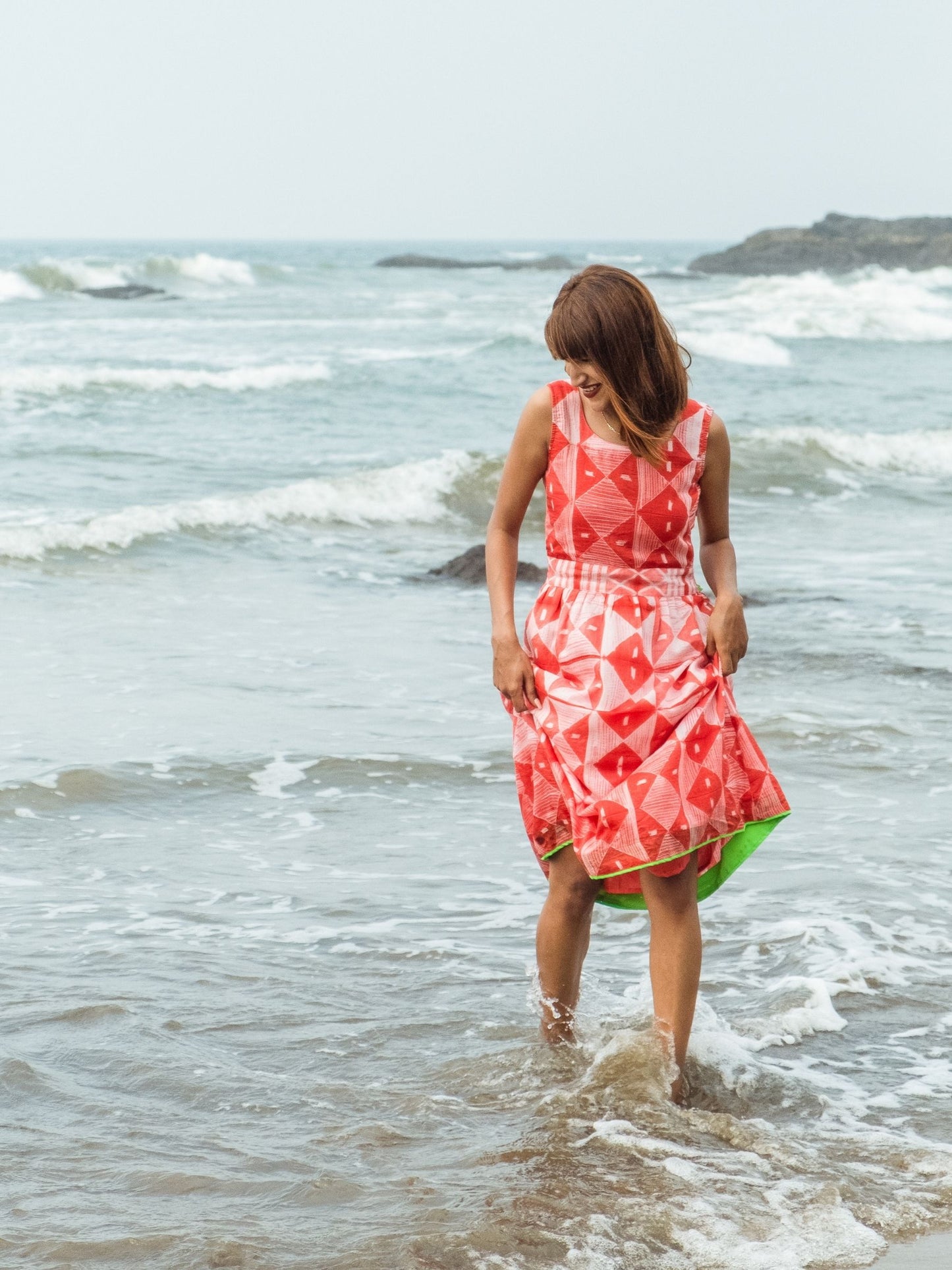 'Crimson' Hand-dyed Shibori Vegan Silk Back-knot Dress