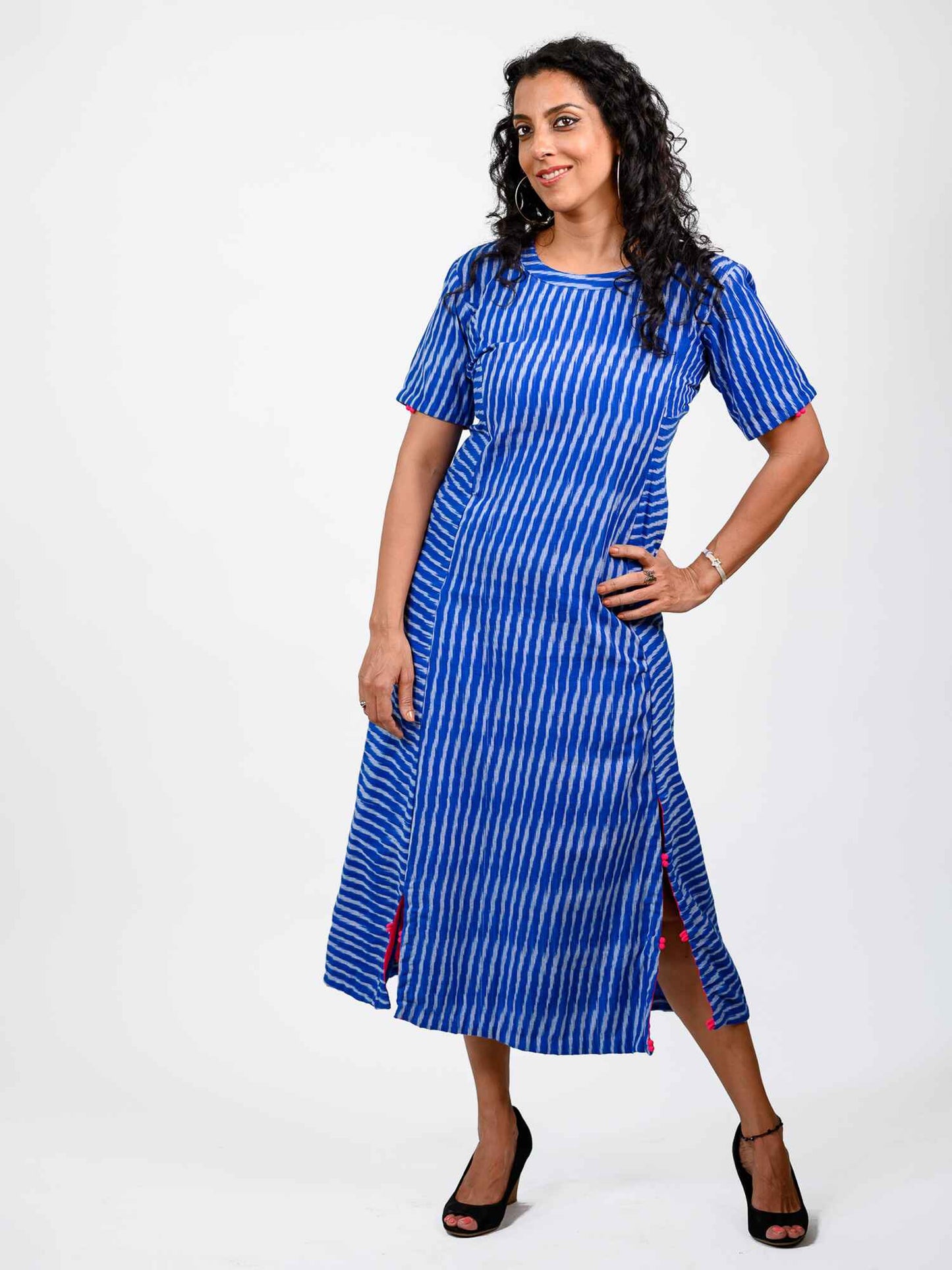 'Iris' Handwoven Ikat Pure Cotton Dress