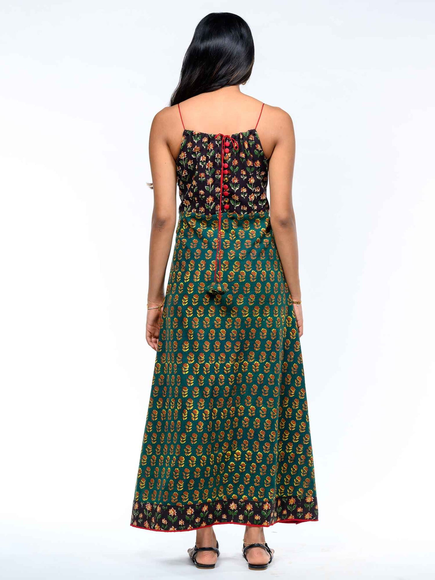 'Audrey' Tie-back Bagru Block-printed Pure Cotton Dress