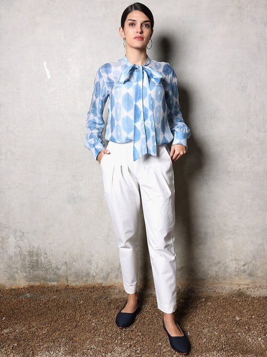 'Neel' Hand-dyed Shibori Vegan Silk Shirt Blouse
