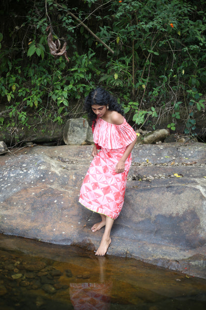'Amber' Hand-dyed Shibori Vegan Silk Off-shoulder Dress
