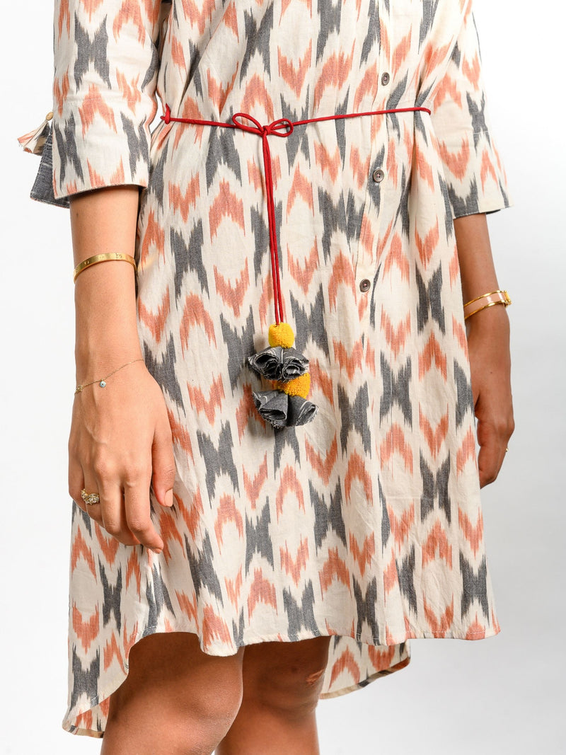 'Amaltas' Button-down Handwoven Ikat Pure Cotton Dress