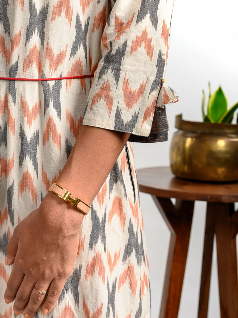 'Amaltas' Button-down Handwoven Ikat Pure Cotton Dress