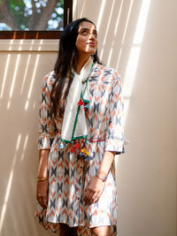 'Amaltas' Button-down Handwoven Ikat Pure Cotton Dress
