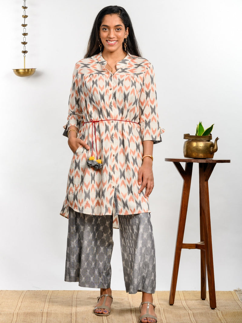 'Amaltas' Button-down Handwoven Ikat Pure Cotton Dress