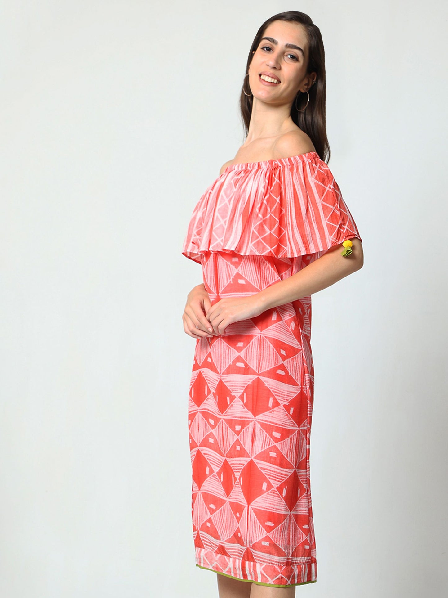 'Amber' Hand-dyed Shibori Vegan Silk Off-shoulder Dress