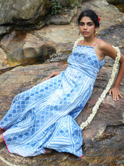 'Anokhi' Hand-dyed Shibori Pure Cotton Dress with Adjustable Straps