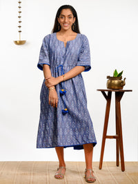 'Bluebell' Handwoven Ikat Pure Cotton Kaftan