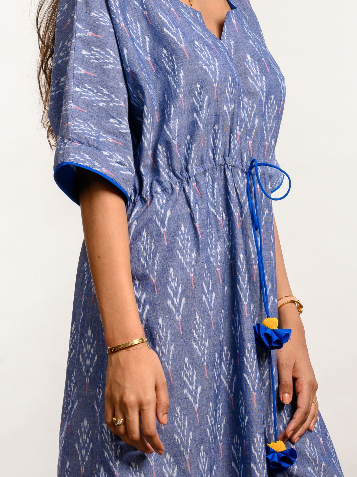 'Bluebell' Handwoven Ikat Pure Cotton Kaftan