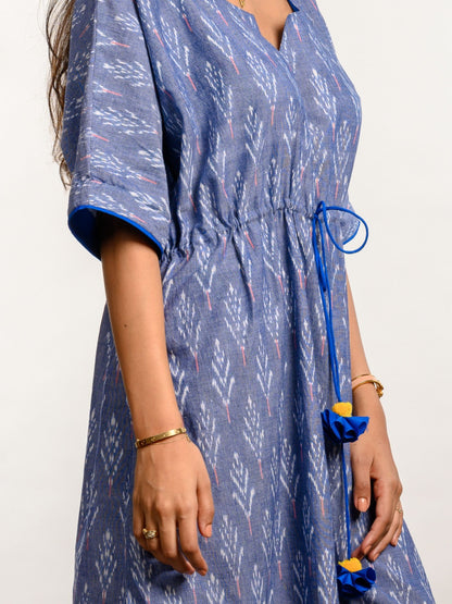 'Bluebell' Handwoven Ikat Pure Cotton Kaftan