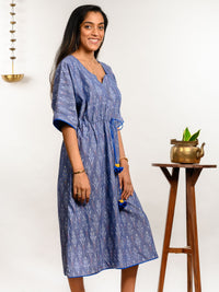 'Bluebell' Handwoven Ikat Pure Cotton Kaftan