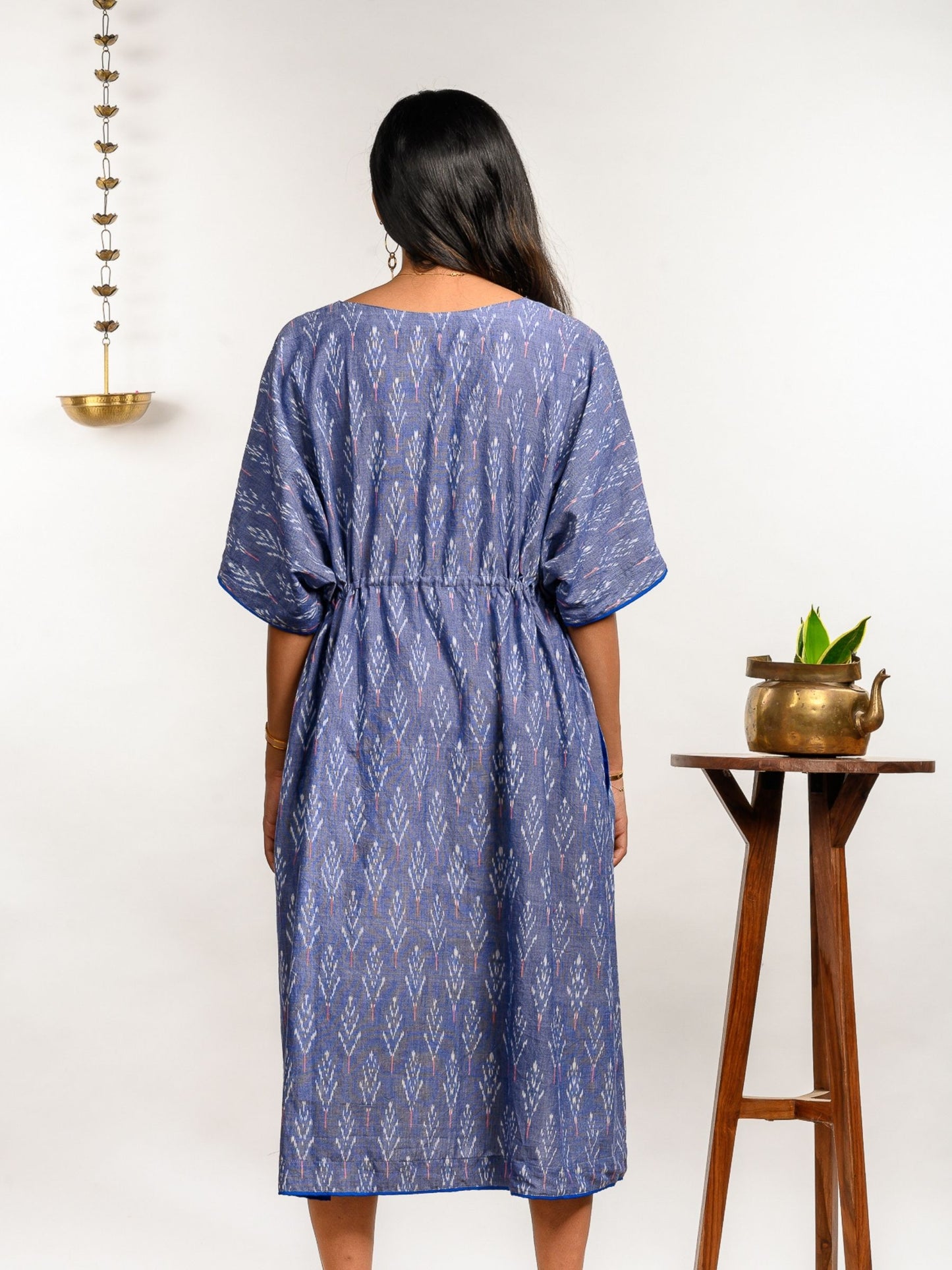 'Bluebell' Handwoven Ikat Pure Cotton Kaftan
