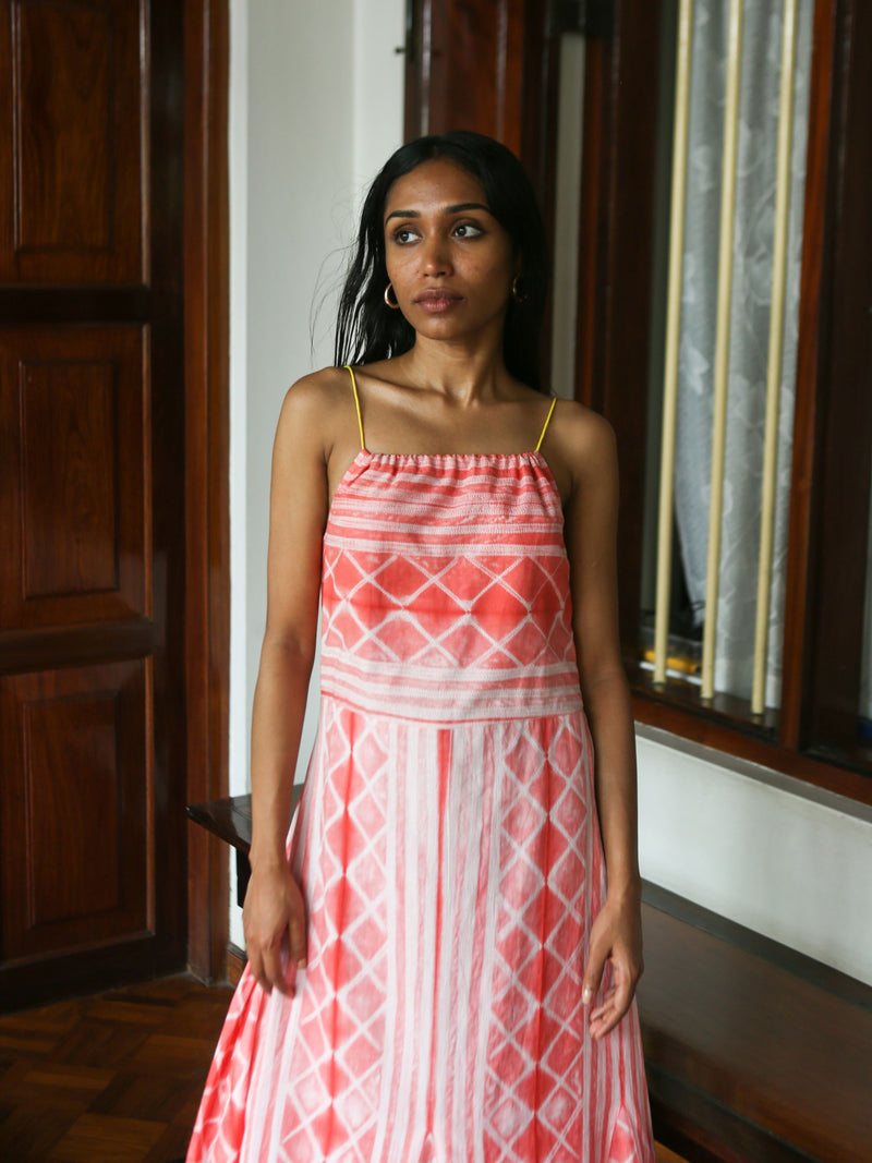 'Coral' Hand-dyed Shibori Pure Cotton Dress with Adjustable Straps