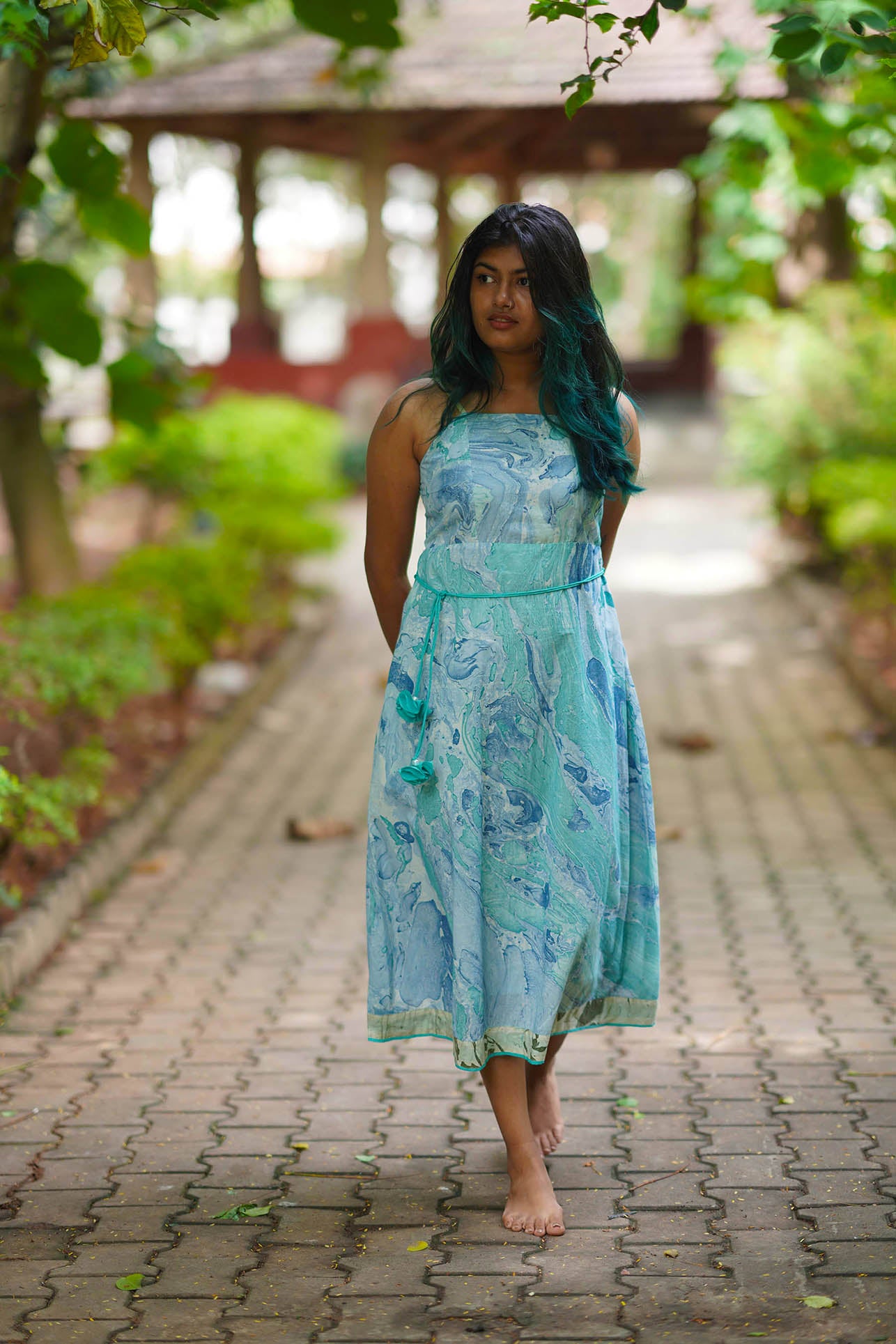 'Selena' Marble -dyed Pure Cotton Dress with Adjustable Straps