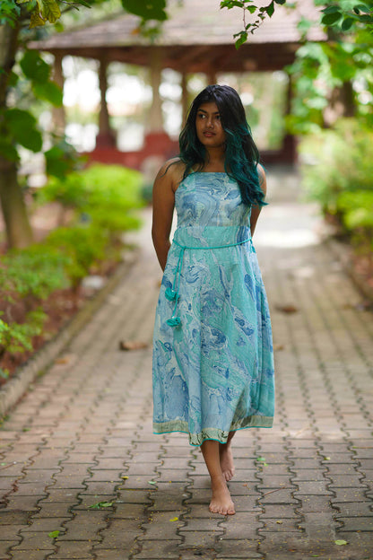 'Selena' Marble -dyed Pure Cotton Dress with Adjustable Straps