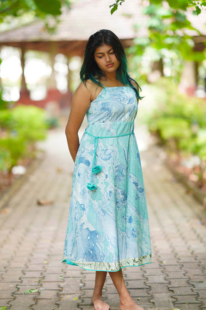 'Selena' Marble -dyed Pure Cotton Dress with Adjustable Straps