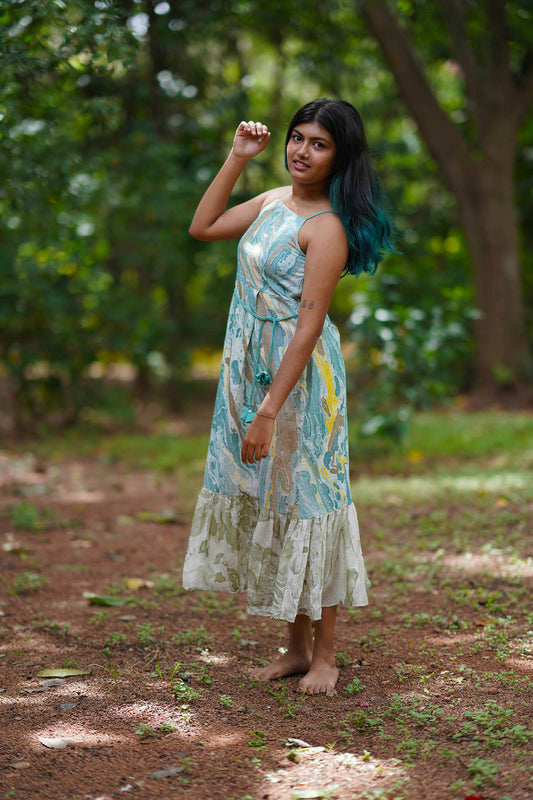 'Isabella' Marble-dyed Vegan Silk Frill Dress