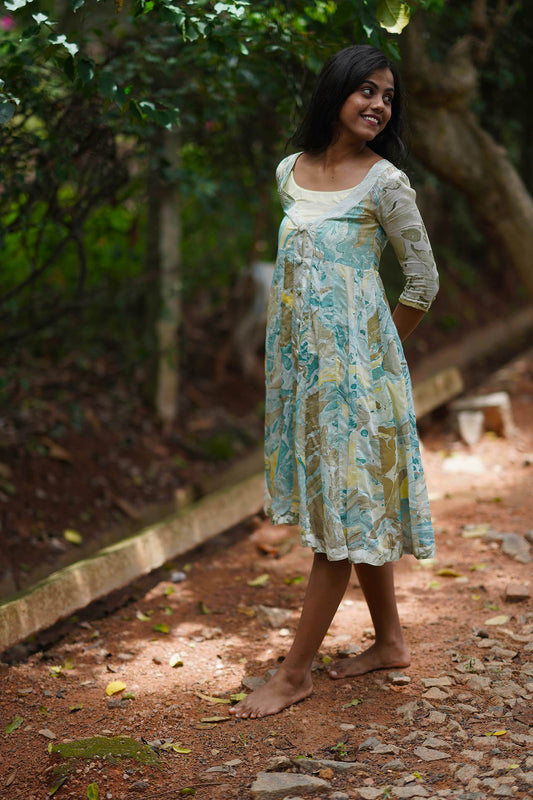 'Zaina' Hand-dyed Marble Vegan Silk Double-layer Dress