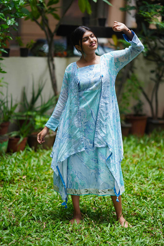 'Mira' Marble-dyed Vegan Silk Overlay (Aquamarine)