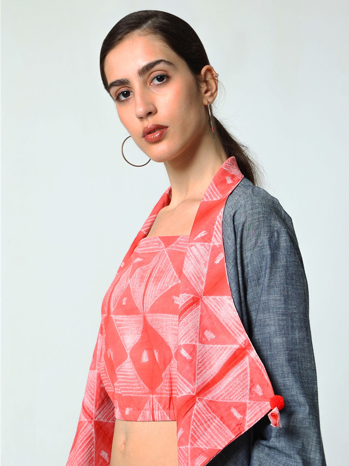 'Daisy' Hand-dyed Shibori Pure Cotton Denim Overlay (Cool Melon)