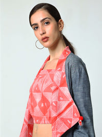 'Daisy' Hand-dyed Shibori Pure Cotton Denim Overlay (Cool Melon)