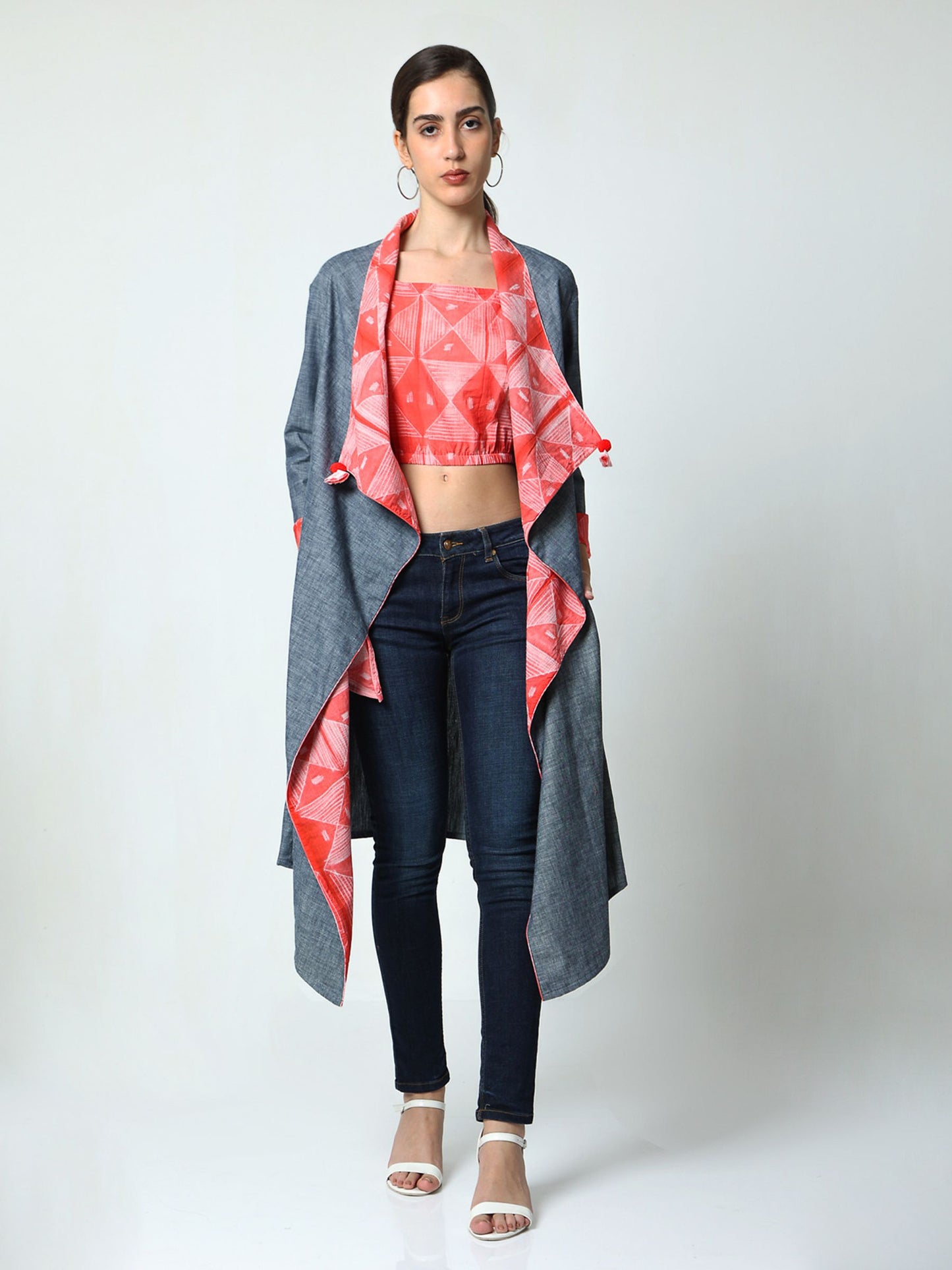 'Daisy' Hand-dyed Shibori Pure Cotton Denim Overlay (Cool Melon)