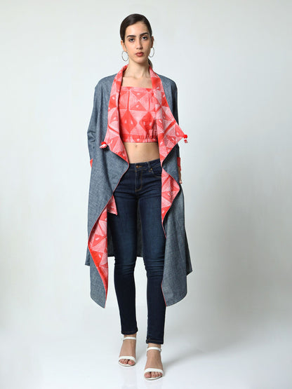 'Daisy' Hand-dyed Shibori Pure Cotton Denim Overlay (Cool Melon)