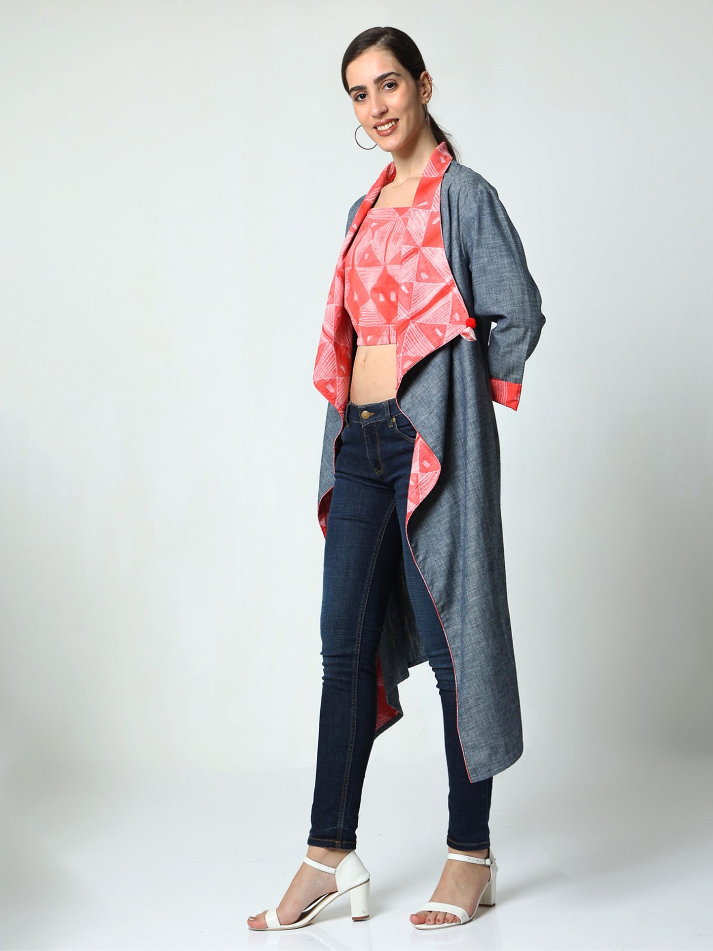 'Daisy' Hand-dyed Shibori Pure Cotton Denim Overlay (Cool Melon)