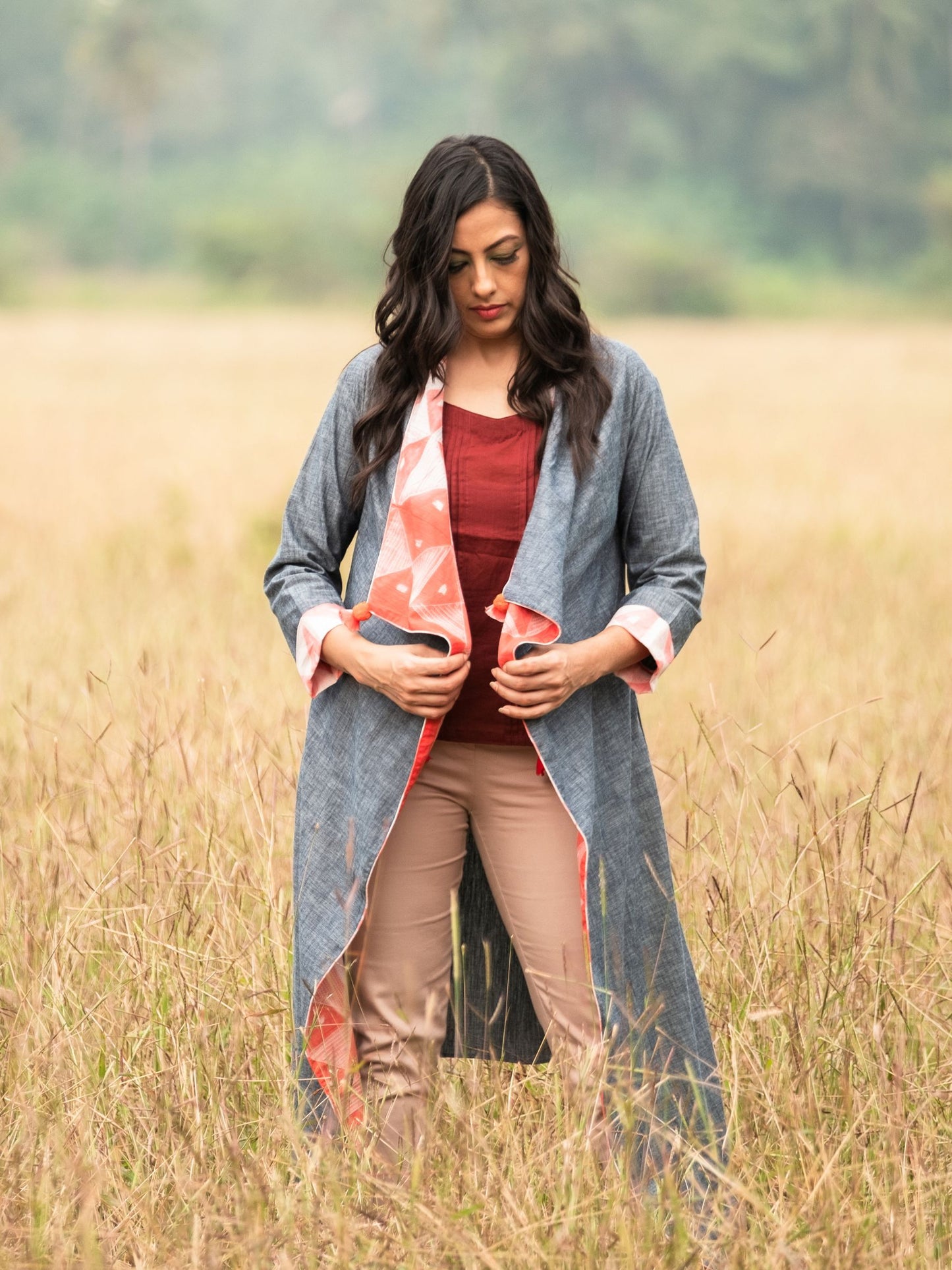 'Daisy' Hand-dyed Shibori Pure Cotton Denim Overlay (Cool Melon)