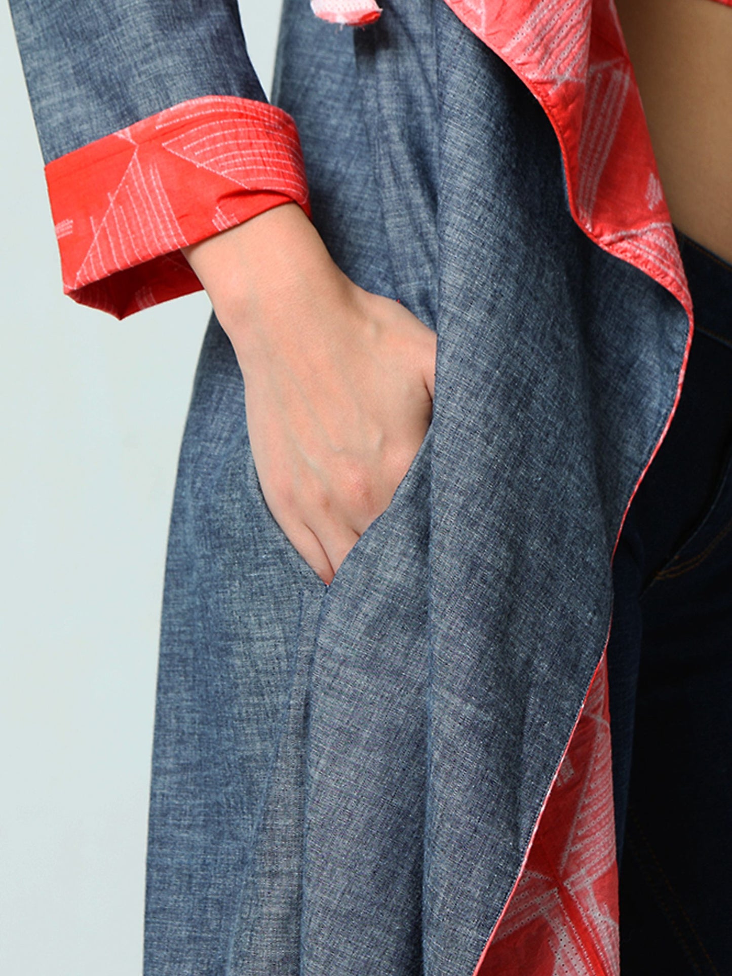 'Daisy' Hand-dyed Shibori Pure Cotton Denim Overlay (Cool Melon)