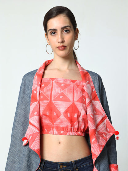 'Daisy' Hand-dyed Shibori Pure Cotton Denim Overlay (Cool Melon)