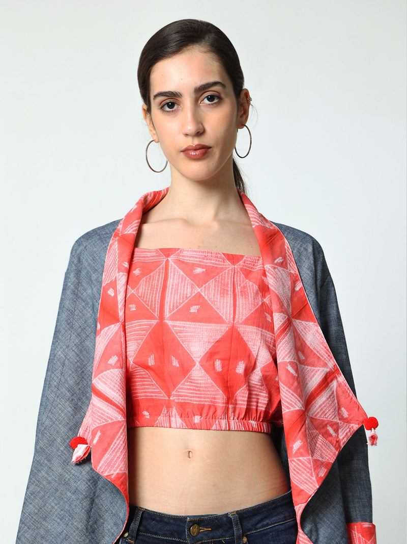 'Daisy' Hand-dyed Shibori Pure Cotton Denim Overlay (Cool Melon)