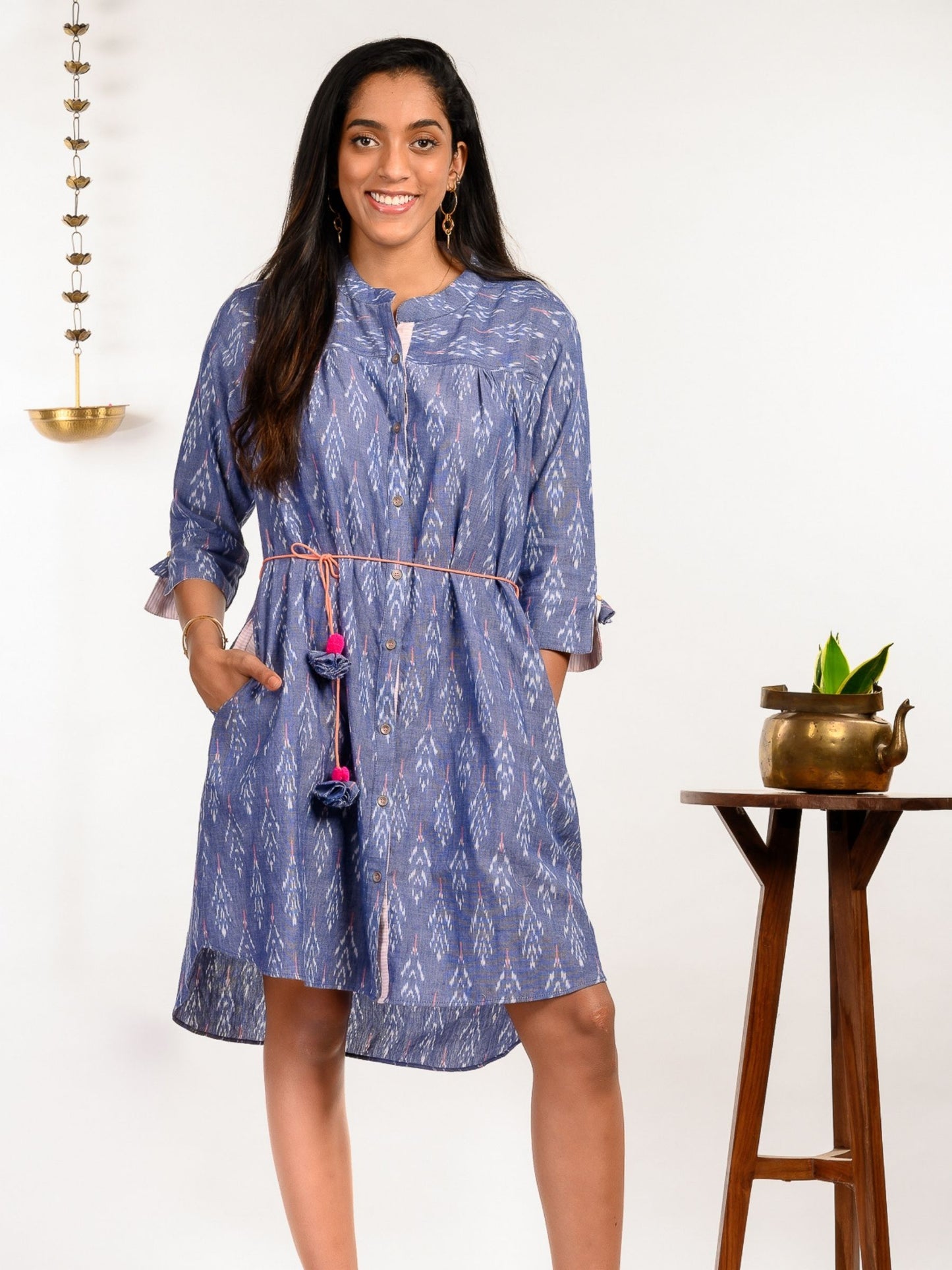 'Dove' Handwoven Ikat Pure Cotton Dress