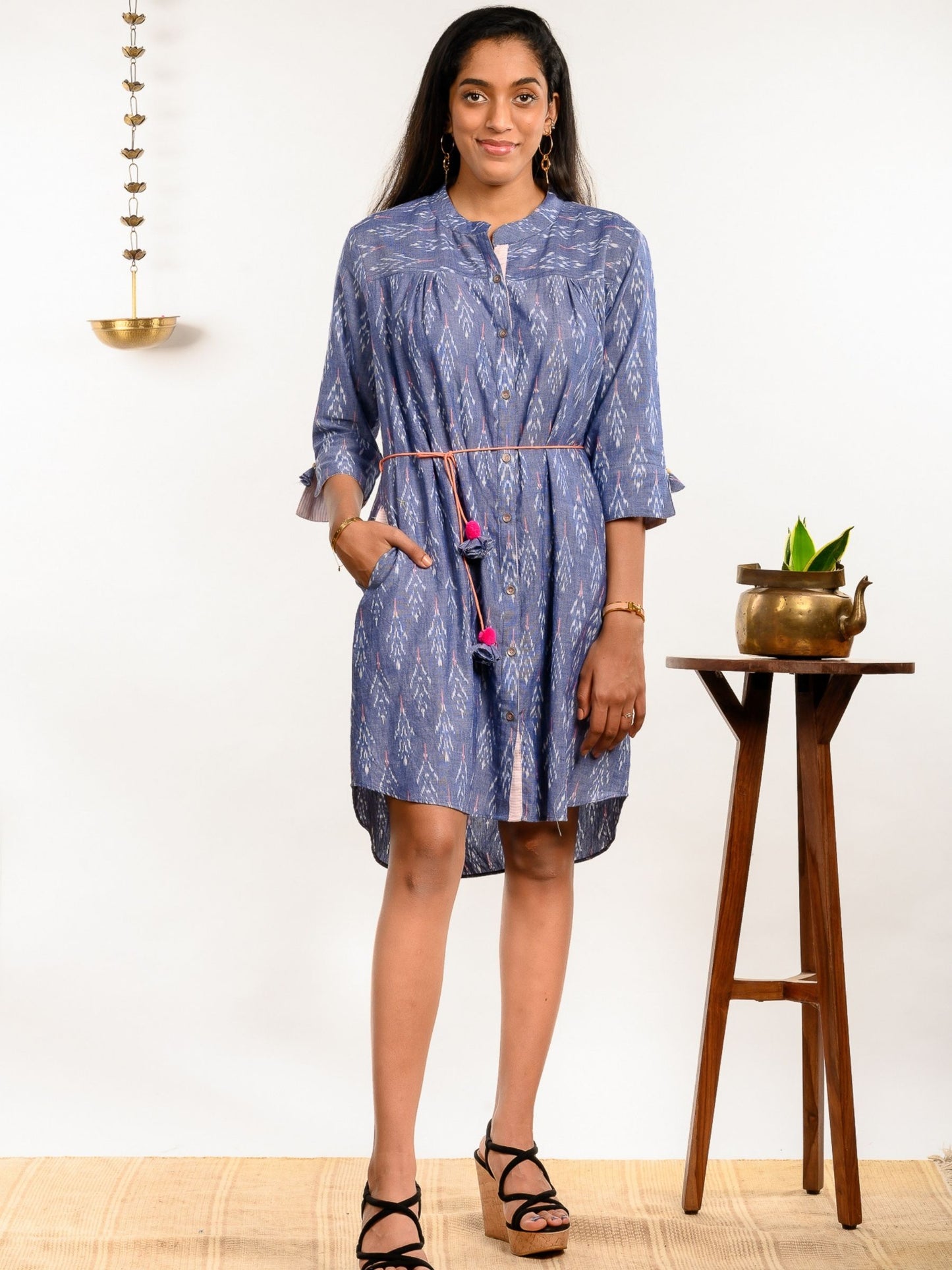 'Dove' Handwoven Ikat Pure Cotton Dress