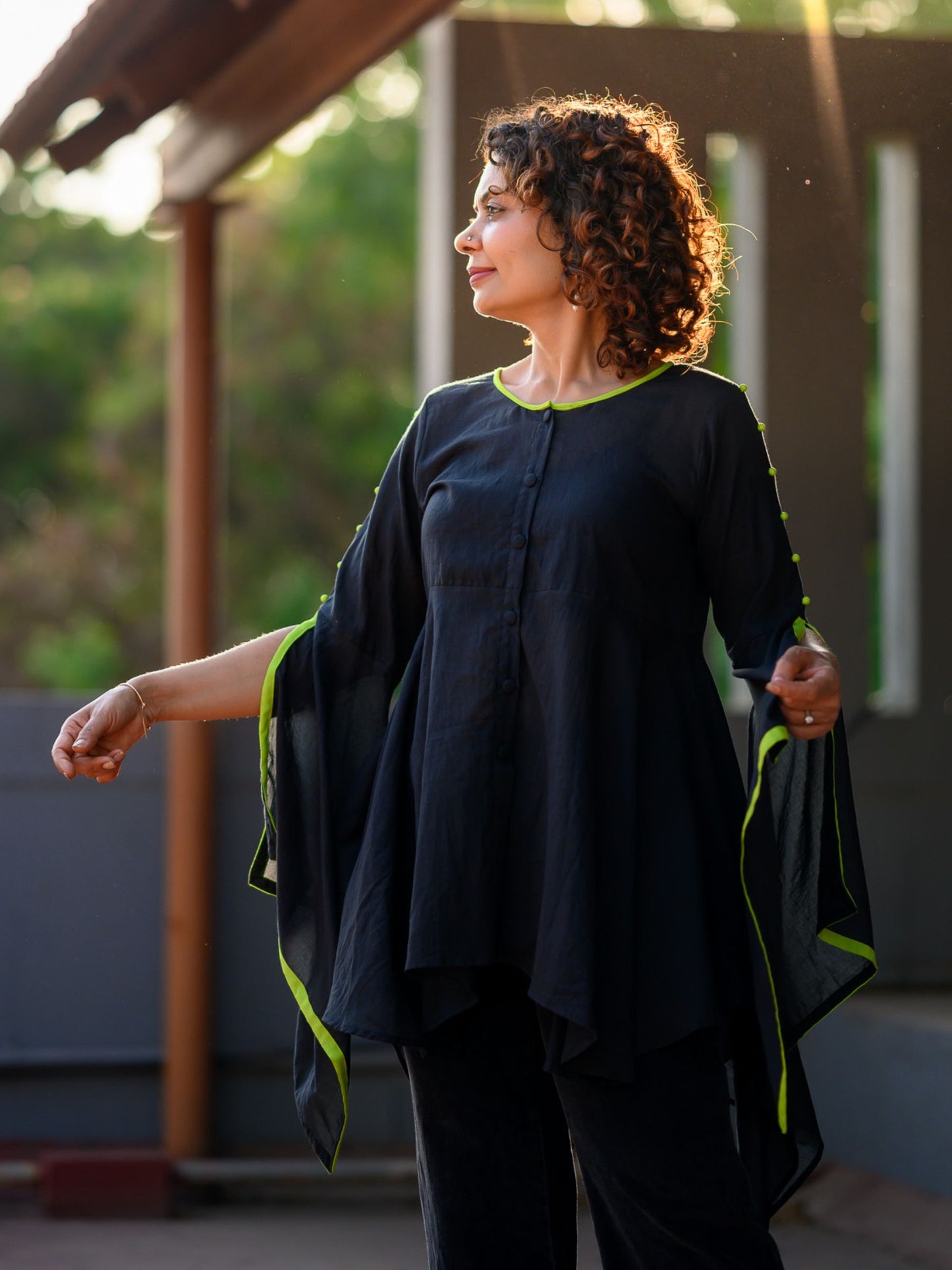 'Midnight Rose' Pure Cotton Top with Butterfly Sleeves