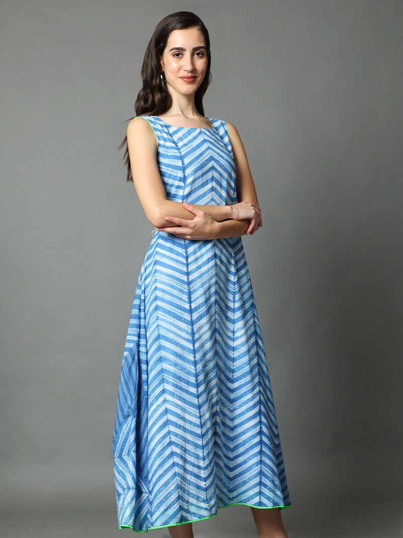 'Neera' Hand-dyed Shibori Pure Cotton Indigo Dress