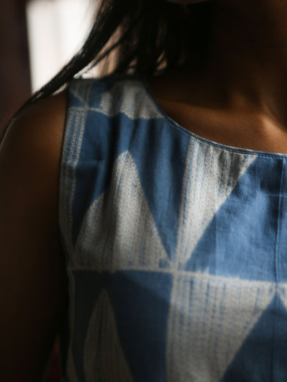 'Nilofer' Hand-dyed Shibori Pure Cotton Frill Dress