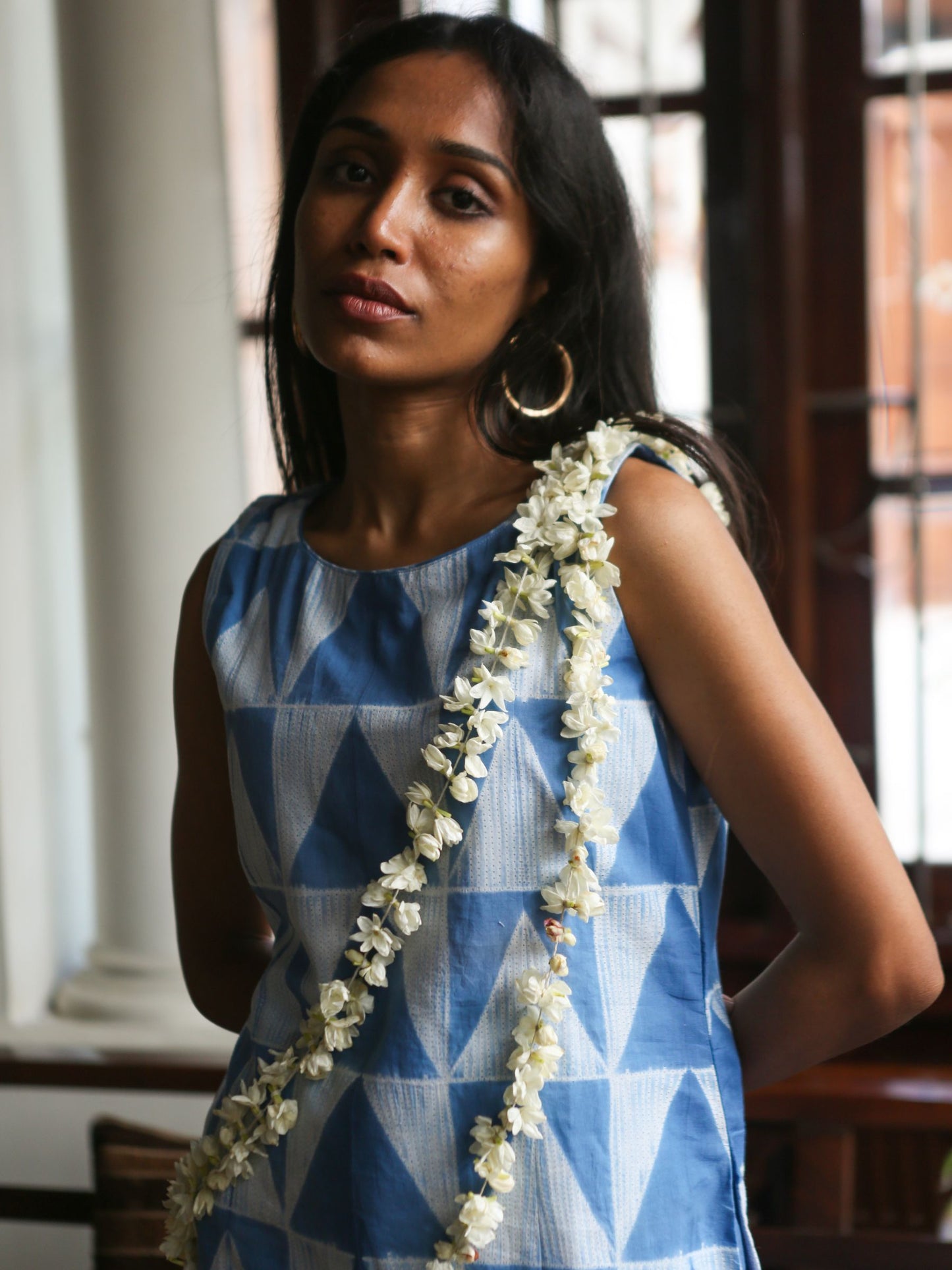 'Nilofer' Hand-dyed Shibori Pure Cotton Frill Dress