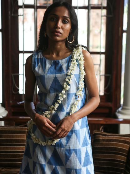 'Nilofer' Hand-dyed Shibori Pure Cotton Frill Dress