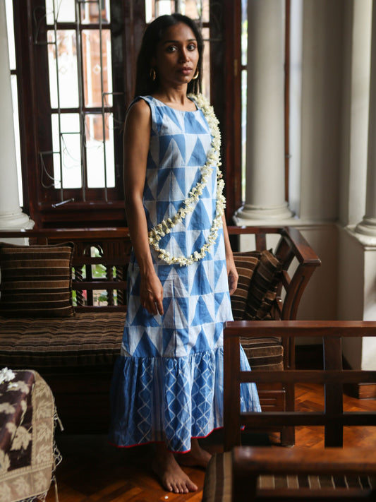 'Nilofer' Hand-dyed Shibori Pure Cotton Frill Dress