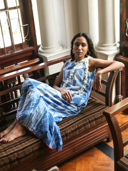 'Nilofer' Hand-dyed Shibori Pure Cotton Frill Dress