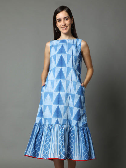 'Nilofer' Hand-dyed Shibori Pure Cotton Frill Dress
