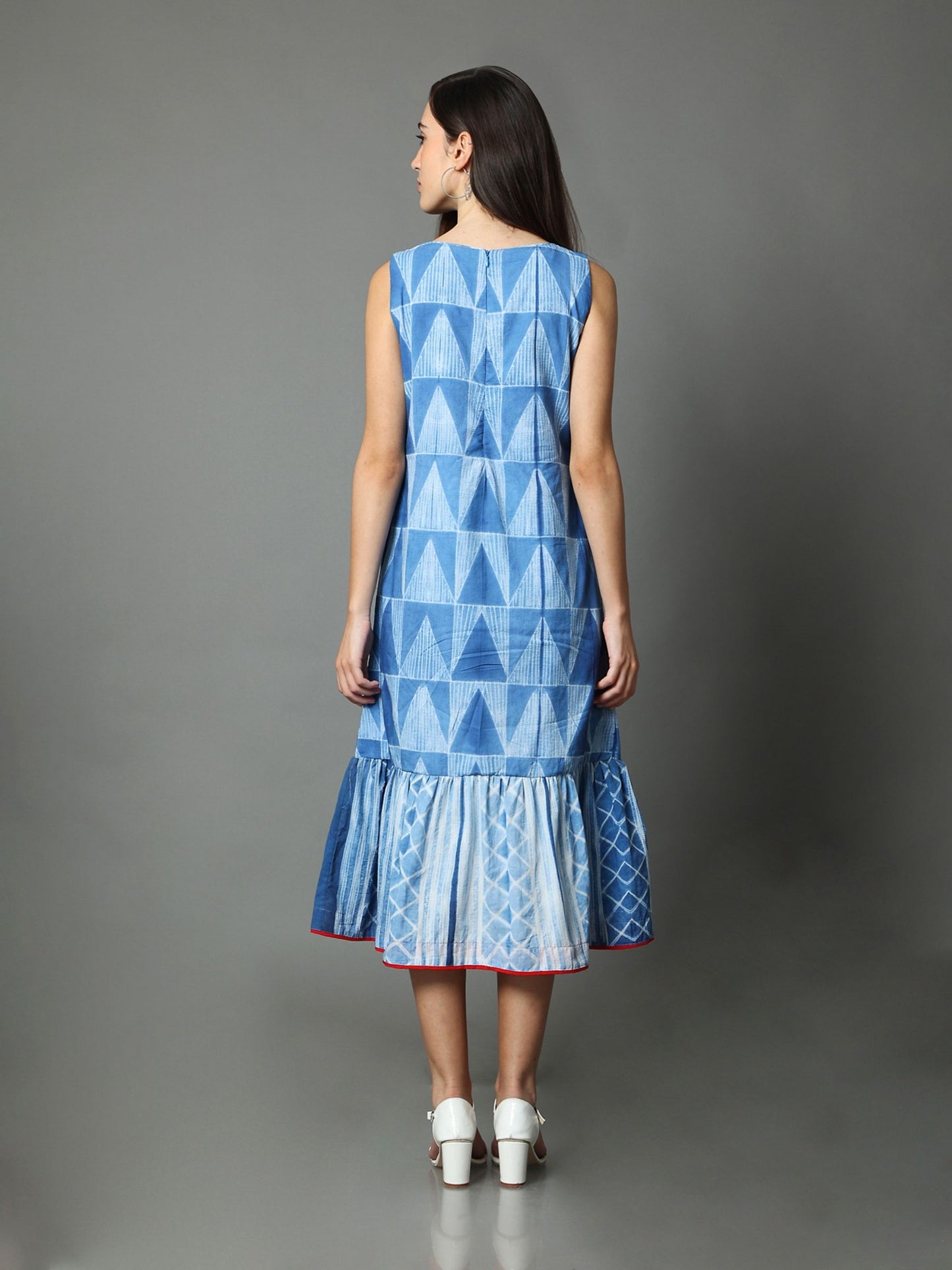 'Nilofer' Hand-dyed Shibori Pure Cotton Frill Dress