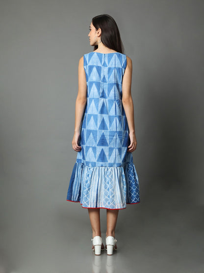 'Nilofer' Hand-dyed Shibori Pure Cotton Frill Dress